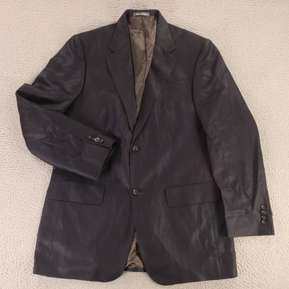 VTG Sharkskin Jacket M MT Gray Silk Wool Blazer Sport Coat Oscar de la Renta 40L